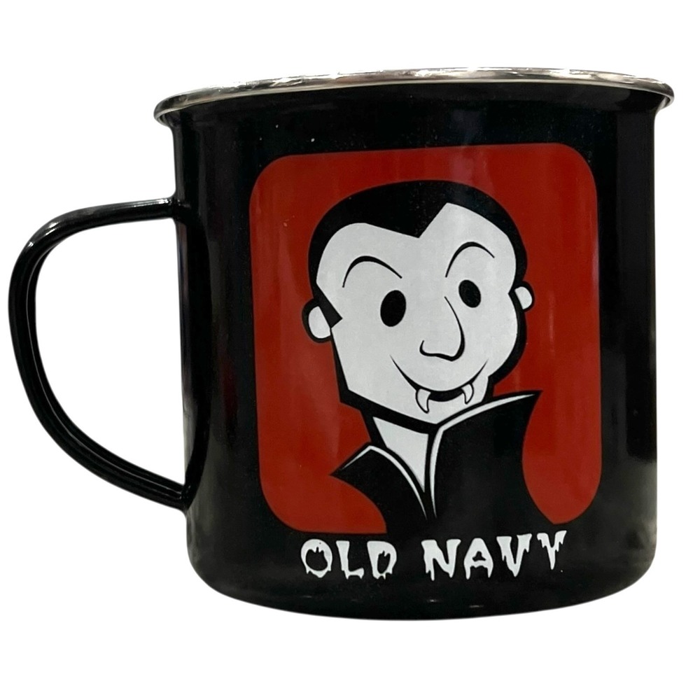Old Navy Halloween‎ Enamel Tin Cup Ghost Vampire Coffee Cup Large Light